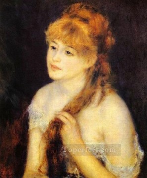 young woman braiding her hair Pierre Auguste Renoir Oil Paintings